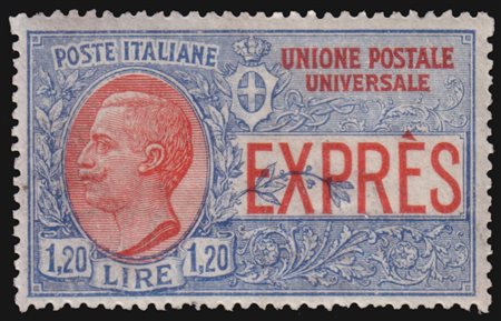 REGNO D'ITALIA 1922Espresso. 1,20 lire azzurro e rosso, non emessoCert. S....