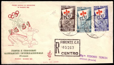 REPUBBLICA 1951 (18 mag.)Busta FDC edizioni "Venetia" da Firenze per Breno...