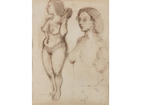 Firma illeggibile (XX secolo) Studio per nudi 40x30 cm Disegno su carta