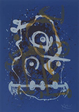 Joan Mirò (1893-1983) Chevauchèe bleu brun, 1969 litografia a colori su...