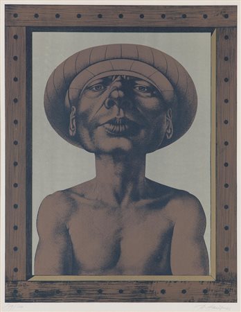 Rudolf Hausner (1914 – 1995) Adam im Rahmen;Litografia a col., 60cm x 48cm,...