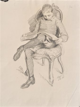 Hugo Grimm Mädchen auf Stuhl, 1902;Bleistift, 31 x 23,2 cm Datiert