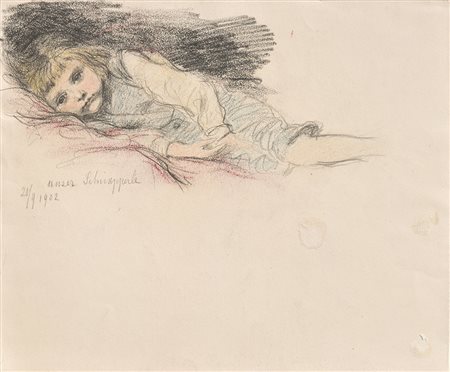 Hugo Grimm Liegendes Kind (unser Schnapperle), 1902;Schwarze u. farbige...
