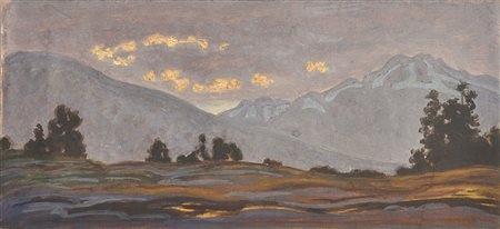 Hugo Grimm Tiroler Gebirgslandschaft im Abendrot;Gouache, 9 x 19,2 cm