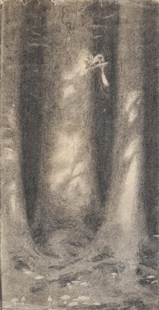 Hugo Grimm Waldinneres mit Eichhörnchen;Kohle, 41,8 x 21,3 cm, kleine...