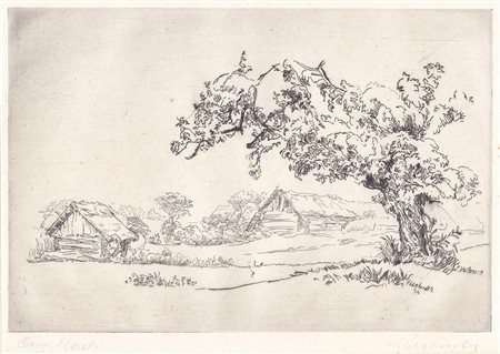 Franz Helmer Franz Helmer Landschaft mit Städel;Radierung, 12,8 x 18,8 cm...