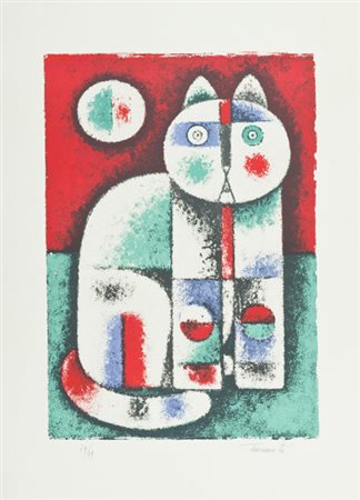 Guerrino Tramonti Faenza 1915 - 1992 Gatto Litografia su carta, cm. 70x50,...