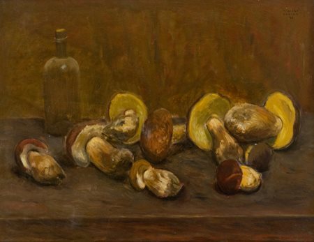 Niccolò Codino Lucca 1899 1989 Funghi, 1943 Olio su faesite, cm. 41,5x53...