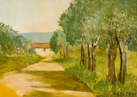 Sergio Falorni Firenze 1925 - 1998 Strada di campagna Olio su tela, cm. 25x35...