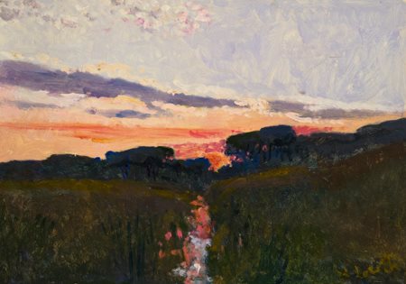 Bruno Loretti Livorno 1940 Tramonto Olio su tavola, cm. 25x35 Firmato in...