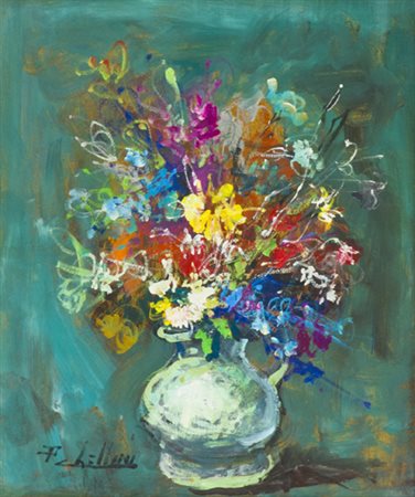 F. Chellini Vaso di fiori Olio su faesite, cm. 42x34 Firmato in basso a...