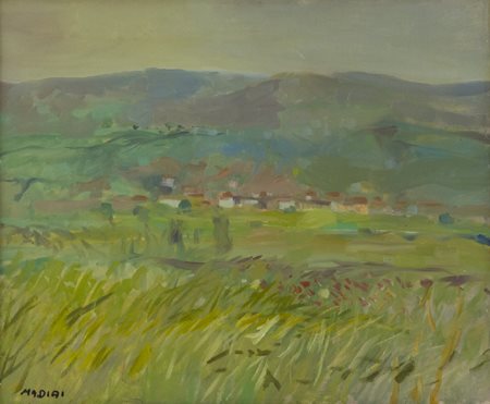 Mario Madiai Livorno 1944 Paesaggio Olio su tela, cm. 50x60 Firmato in basso...