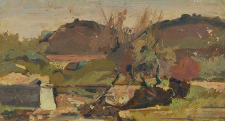 Aldo Mazzi Livorno 1937 Paesaggio Olio su tavola, cm. 24,5x44,5 Firmato in...