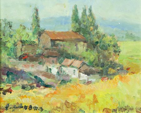 Antonio Sbrana 1934 Cascinale nell'antica Maremma Olio su tavola, cm. 20x25...