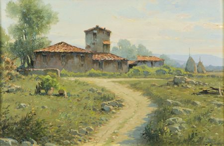 Claudio Pallini Fattoria Toscana Olio su tela, cm. 20x30 Firmato in basso a...