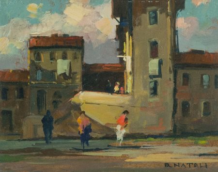 Renato Natali Livorno 1883 - Livorno 1979 Paesaggio con figure Olio su...