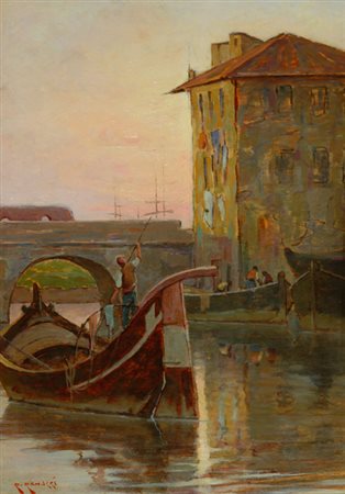 Renuccio Renucci Livorno 1880 - Livorno 1947 Vecchia Livorno scomparsa Olio...