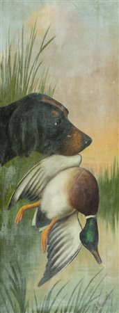 Michelangelo Meucci 1840 - 1909 Cane da riporto, 1905 Olio su tela, cm....