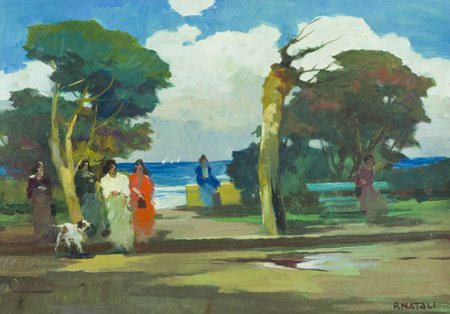 Renato Natali Livorno 1883 - Livorno 1979 Ardenza Olio su tavola, cm. 50x70...