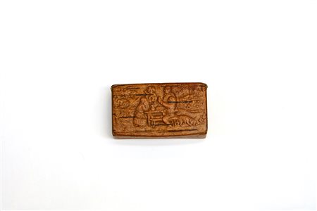 Tabacchiera in legno scolpito (cm 10x6)(difetti)-ENA carved wooden snuff box