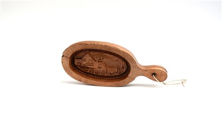 Stampo da burro a paletta ovale in legno (difetti)-ENA wooden butter stamp....