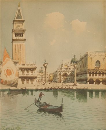 GEMMI GIACOMO "Canale veneziano" 35x29 acquerello su carta Opera firmata in...