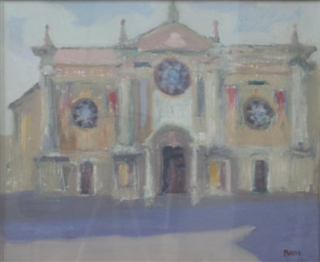 MARRO FRANCO "Veduta di chiesa" 50x60 olio su cartoncino telato Opera firmata...