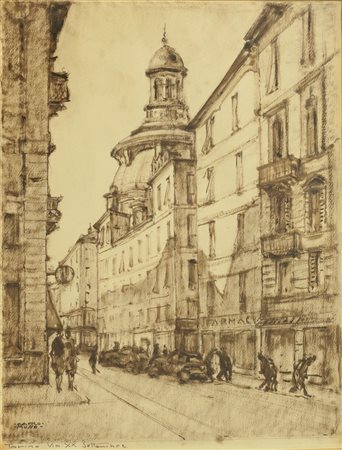 MUSSO CARLO Balangero (TO) 1907 - 1968 "Torino - Via XX Settembre" 37,5x48,5...