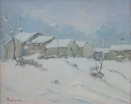 PASQUERO DINO Guarene (CN) 1939 "La mia neve" 40x50 olio su tavola Opera...