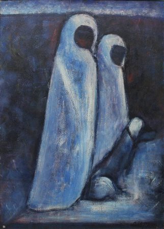 SHAJANO M. "Figure nel blu" 1963 124x89 olio su tela Opera firmata e datata...