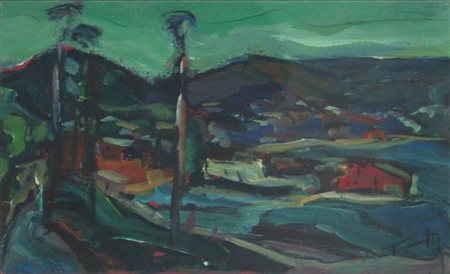 TUNINETTO ADRIANO Pancalieri (TO) 1930 - 2004 "Paesaggio" 15x25 olio su...