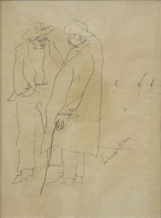 VIANI LORENZO Viareggio (LU) 1882 - 1936 Ostia (RM) "Figure" 31x23 biro nera...