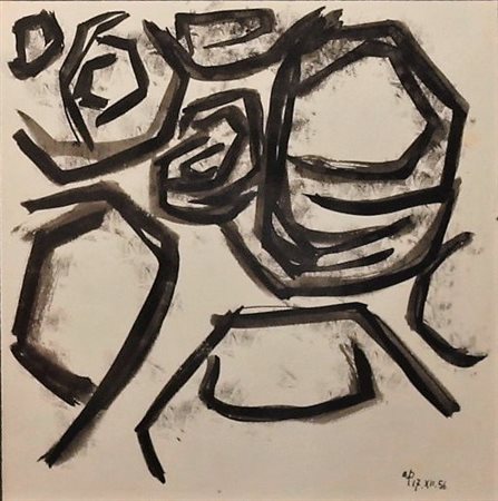 Achille Perilli (Roma 1927) Senza Titolo 1956 Dim.24x23 Tempera su carta...