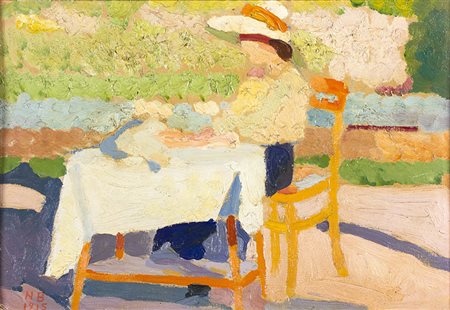 NINO BERTOLETTIRoma, 1889 - 1971 Pasquarosa in giardino, 1915 Olio su tela,...