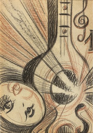 LUCIO VENNAVenezia, 1897 - Firenze, 1974 Ragazza con chitarra Carboncino,...