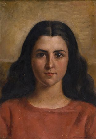 SEVERINO BELLOTTIBergamo, 1900 - Milano, 1964 Signora in rosso, Anni ‘50 Olio...