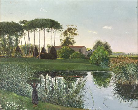 GIOVANNI COLACICCHIAnagni, 1900 - Firenze, 1992 Paesaggio, 1941 Olio su tela,...