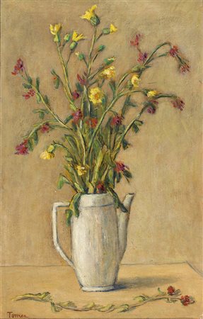 FIORENZO TOMEAZoppè di Cadore, 1910 - Milano, 1960 Vaso di fiori Olio su...