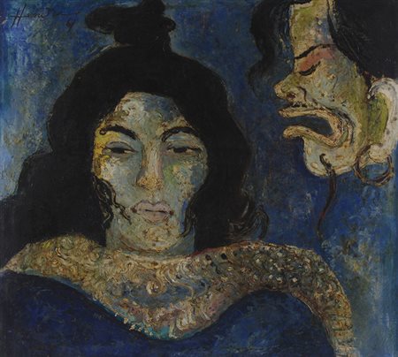 HENDRA GUNAWANBandung, Indonesia 1918 - Bali, 1983 Donna e maschera Olio su...