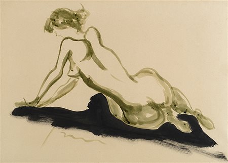 LUCIO FONTANA (1899 - 1968) Nudo femminile, 1960-64 china nera e verde su...