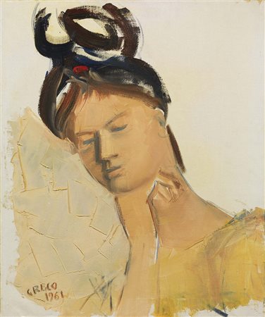 Emilio Greco Catania 1913 - Roma 1995 Testa di giovane donna, 1961 Olio su...