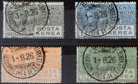 1926/28 aerea 3,4,6,7 usati con timbri di inaugurazione linea aerea del...