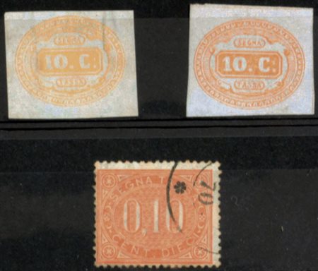 1863-69 segnatasse num.1 con due diversi colori, nuovo senza gomma, + num.2...