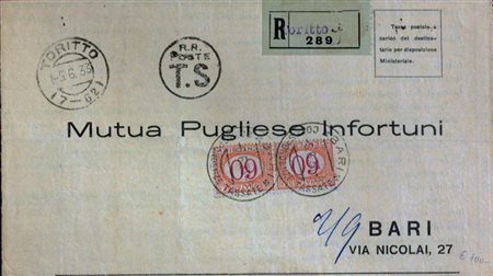 1890/94 segnatasse num.26 in coppia su busta Prezzo di catalogo : 250 €