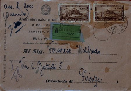 1949 num.600x2 su busta assicurata Prezzo di catalogo : 3.000 €