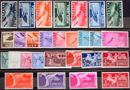 1945/52 posta aerea num.126-145, espressi num.25-31 senza linguella Prezzo di...