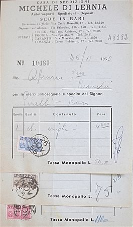 1953 pacchi in concessione num.2,3,4, metà di sinistra su tre biglietti di...