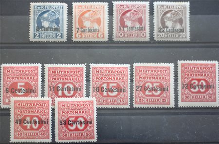 1918 occupazione austriaca num.1-33, espressi 1-R2, giornali 1-4, segnatasse...