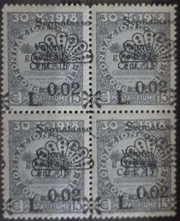 1921 Fiume segnatasse num.15 in quartina senza linguella Prezzo di catalogo :...