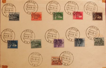 1939 Albania num.1-11 usati su busta non viaggiata, firma Chiavarello Prezzo...